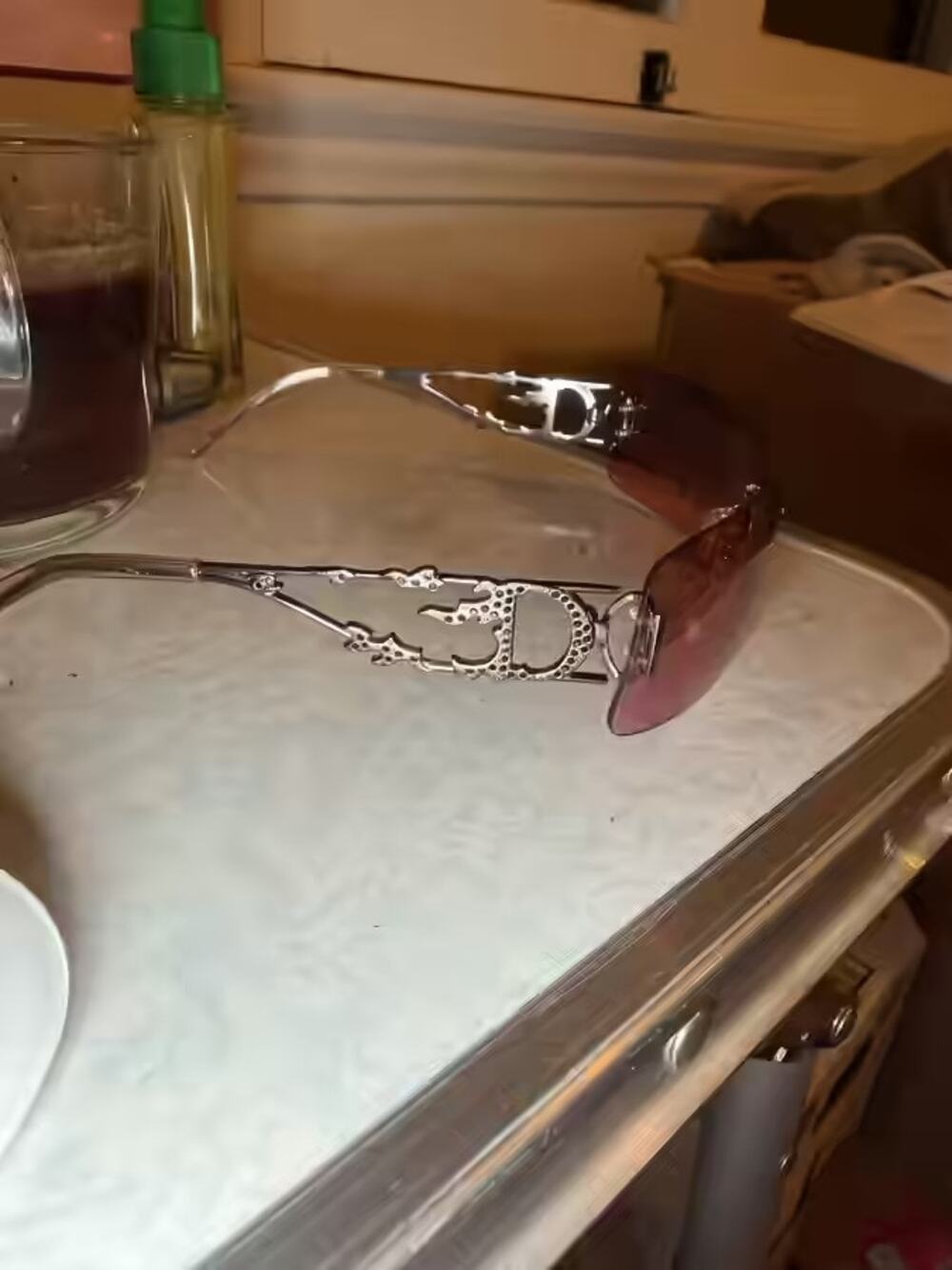 Christian Dior Fire Y2K Rimless Sunglasses Rose CD Flame vintage